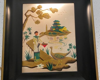 Mid Century Chinoiserie Lighted Wall Art Formed Products Co. Elmhurst New York, Pagoda, Phoenix, Lighted  Shadow Box at Ageless Alchemy