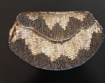 HAND BEADED SEQUIN Clutch, Made In France, Art Deco, 7”x4.5” Evening Bag, Wedding Clutch, Antique Clutch, Vintage Clutch at Ageless Alchemy