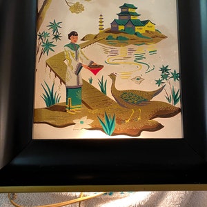 Mid Century Chinoiserie Lighted Wall Art Formed Products Co. Elmhurst New York, Pagoda, Phoenix, Lighted Shadow Box at Ageless Alchemy image 4