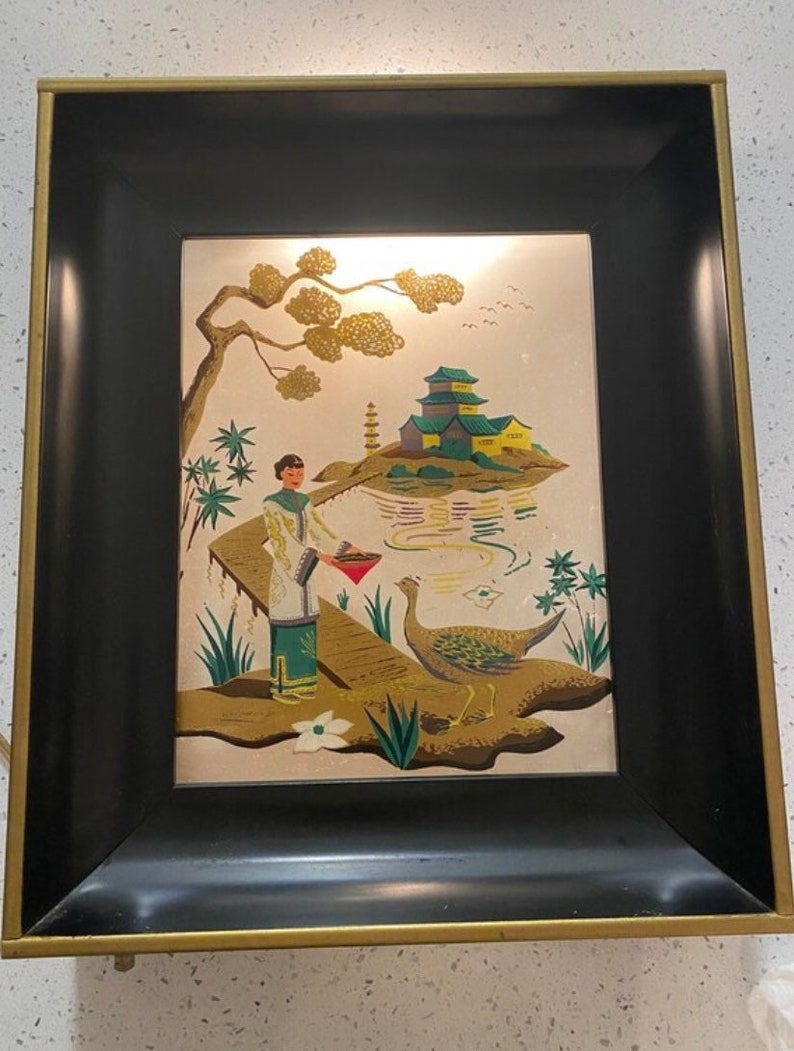 Mid Century Chinoiserie Lighted Wall Art Formed Products Co. Elmhurst New York, Pagoda, Phoenix, Lighted Shadow Box at Ageless Alchemy image 10
