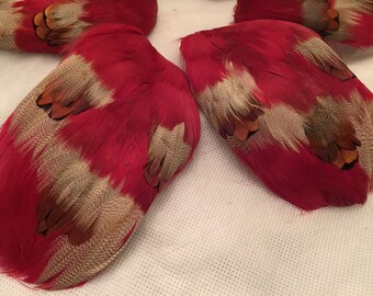 Antique Millinery Feathers Red Feathers with Pad Trim Felted Back ONE PIECE -Costume Design Millinery Burlesque-Made in Yugoslavia