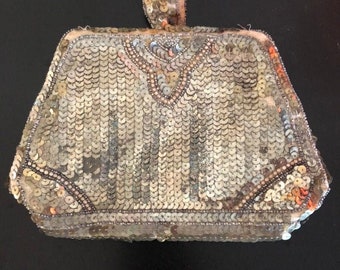 Vintage Antique Sequin Clutch, Fancy Fanny Bag, Wedding Purse, Wedding Clutch, Prom, Collectible, 8”x5.5” at Ageless Alchemy