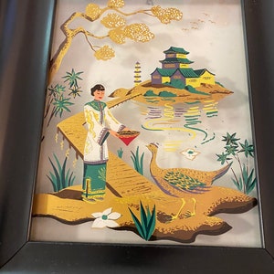 Mid Century Chinoiserie Lighted Wall Art Formed Products Co. Elmhurst New York, Pagoda, Phoenix, Lighted Shadow Box at Ageless Alchemy image 3