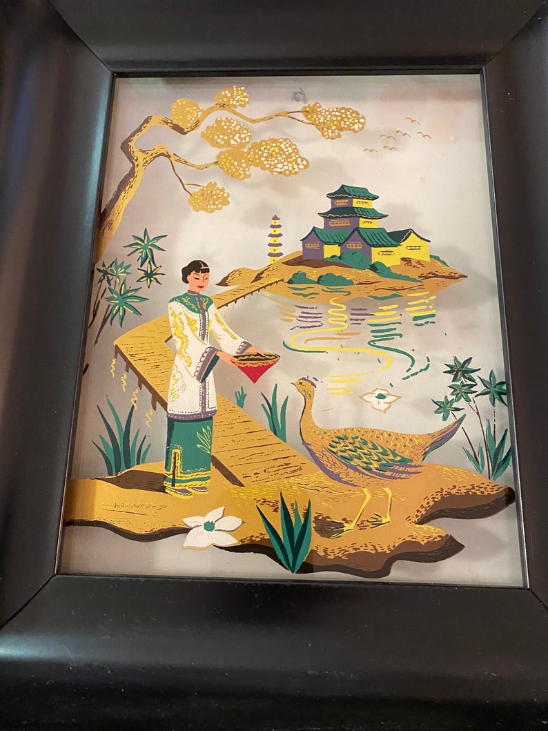 Mid Century Chinoiserie Lighted Wall Art Formed Products Co. Elmhurst New York, Pagoda, Phoenix, Lighted Shadow Box at Ageless Alchemy image 3