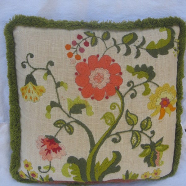 Vintage Floral Hand Sewn Needle Point Throw Pillow