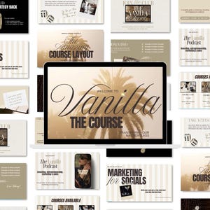 Sjabloon voor een cursuspresentatie met vanillethema van meer dan 60 pagina's, bewerkbare dia's voor Canva (digitale download)