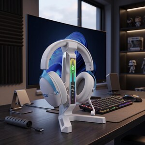 Gaming Headset Stand, LED Headphone Holder, Sound Reactive Lights, USB Charging Dock, PC Gaming Desk Accessory, Gamer Gift