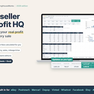 Reseller Spreadsheet for eBay, Poshmark, Mercari: Inventory, Fees and Profit Tracker (Google Sheets, Excel)