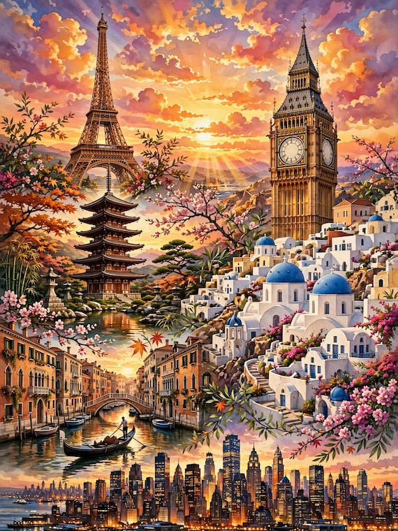 World Cities Landmark Coloring Pages, 45 Travel Architecture Art Bundle (Digital Download)