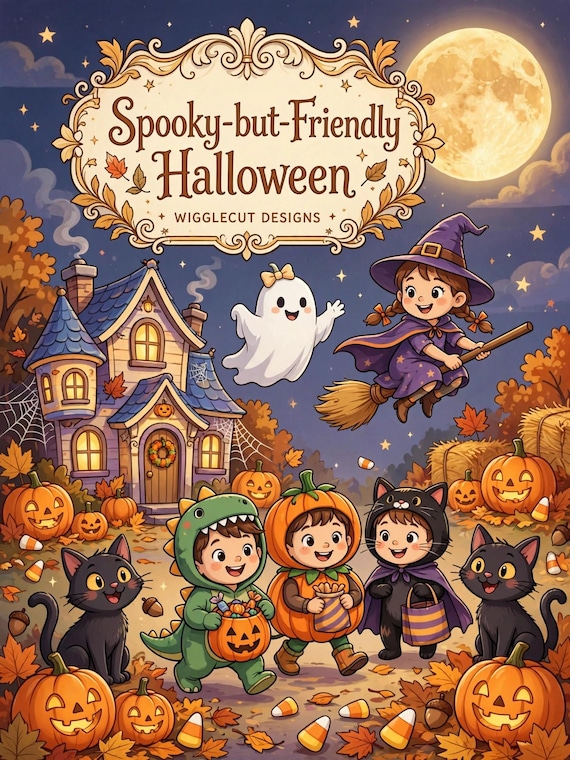 Spooky-but-Friendly Halloween Kids Coloring Pack PDF, Instant Download Ages 5-11 (25 Printable)