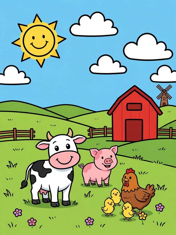 Farm Friends Coloring Pages, 45 Printable Animal Scenes (Digital Download)