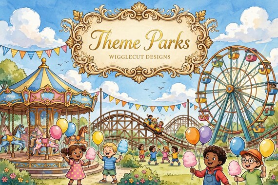 Theme Parks Children's Coloring Pages Pack (25 Printable)