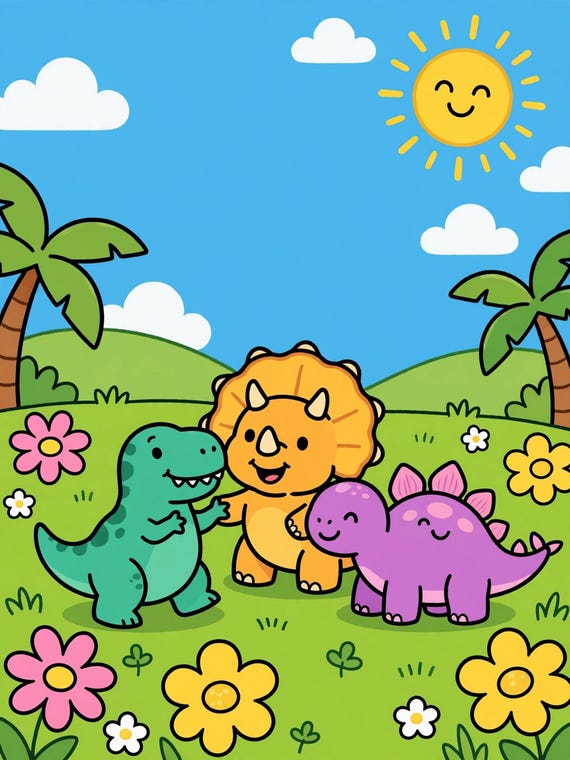 Dino Buddies Coloring Pages, 45 Printable Dinosaur Scenes (Digital Download)