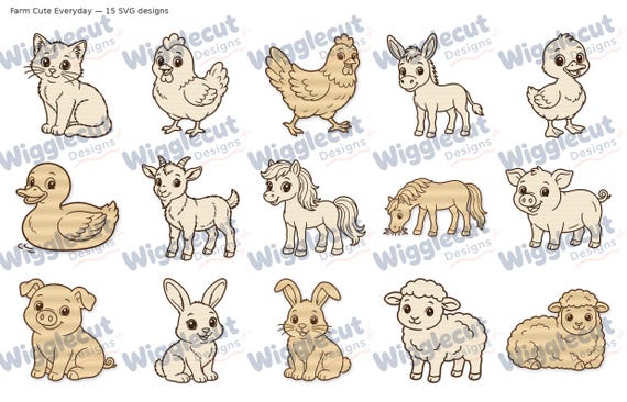 Farm Animal SVG Pack – 15 Laser Cut Files (Instant Download)
