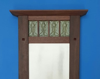 Thistle Tile Decorative Mirror: Arts and Crafts Style, Walnut Frame
