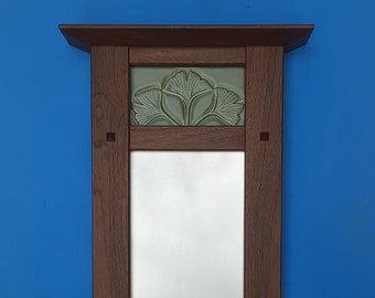 Espejo decorativo Ginkgo en la tradición de artes y oficios, hogar de artesanos, hogar de bungalows, regalo de reliquia