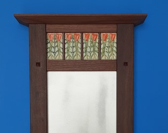 Poppy Tile Decorative Mirror: Handmade Arts and Crafts Style