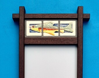 Trout Decorative Mirror in the Arts and Crafts Style,  Gift for the Flyfisherman