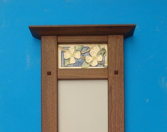 A Dogwood Flower Hand Made Tile, Handcrafted Mirror in the Arts and Crafts Style