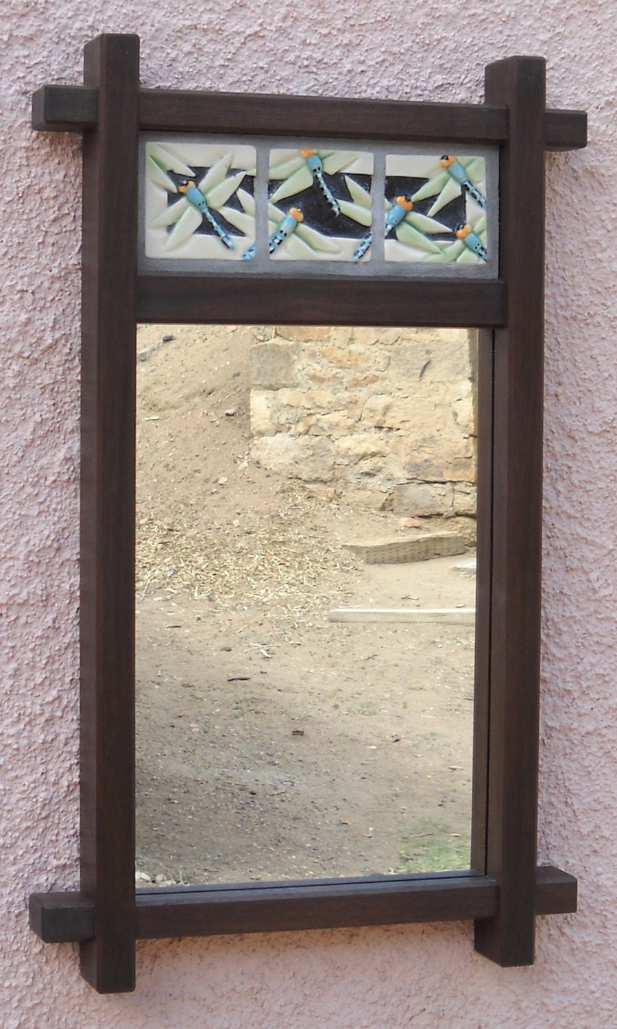 Decorative Mirror, Craftsman, Bungalow, Mission Style ,Triptych Dazzling Dragonflies, Handmade Tile, Wedding/ Anniversary/Heirloom