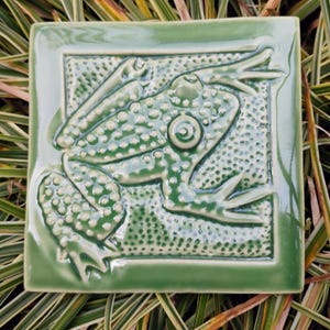 Arts and Crafts Style Mountain Frog, Handmade Tile