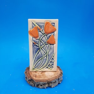 Arts and Crafts, Mission Style, California Poppy Handmade Tile