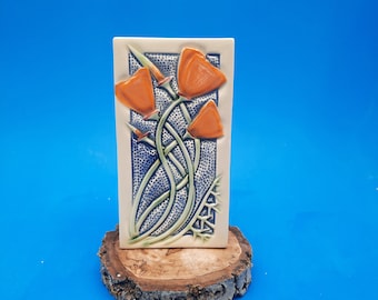 Arts and Crafts, Mission Style, California Poppy Handmade Tile
