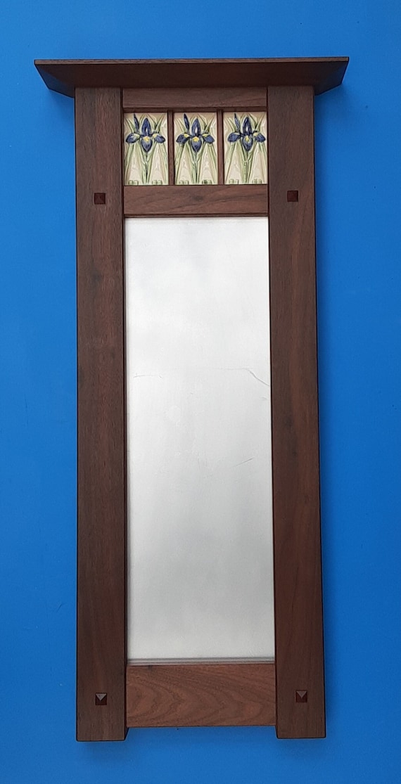 Iris Tile Decorative Mirror: Handmade Arts and Crafts Style