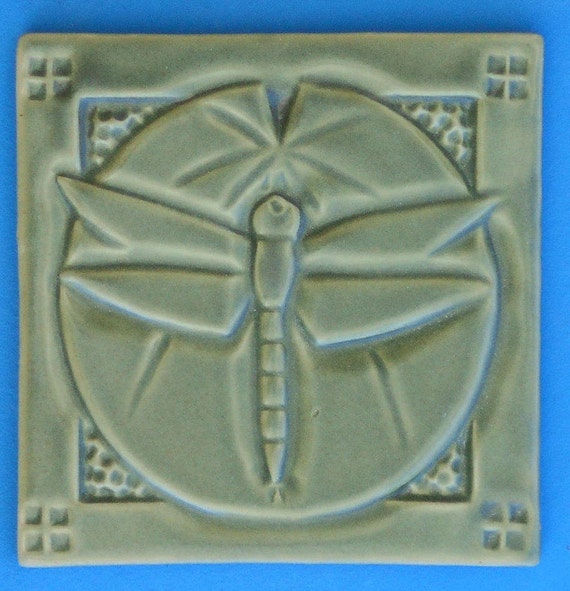Arts And Crafts Mission Style Dragonfly Tile Lily Pad Hand Etsy