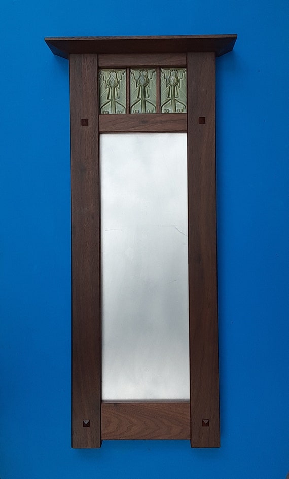 Thistle Tile Decorative Mirror: Handmade Arts and Crafts Style