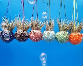 Hanging Puffer Fish Planters,   Gift
