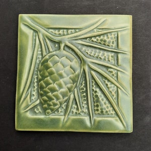 Pine Cone Handmade Tile, Arts and Crafts Style