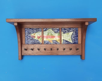 Rainbow Trout Key Rack and Shelf, Arts and Crafts, Mission Style, Bring the Beach Home