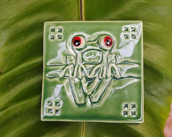 Red Eyed Frog, Hand Made Tile, Craftsman Style