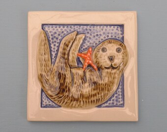 California Sea Otter  Hand Made Tile