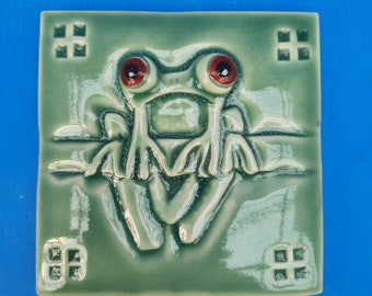 Red Eyed Frog, Hand Made Tile, Craftsman Style