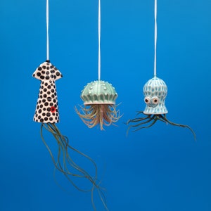 Mini Octopus Garden Set of 3 mini Hanging Air Planters, Squid, Jellyfish and Octopus, Mother's Day Gift