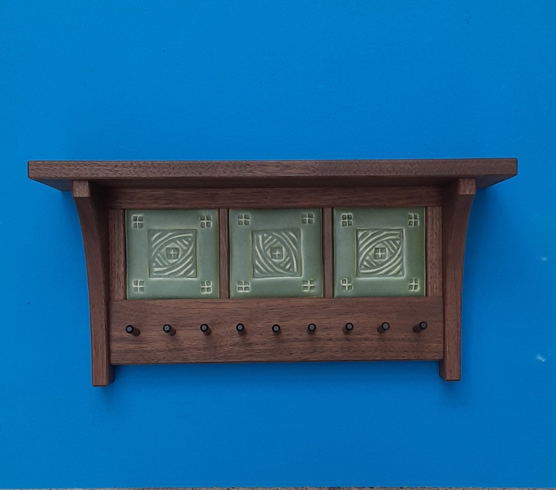 Key Rack and Shelf With Handmade Arts and Crafts Knot Tiles, Mission ...