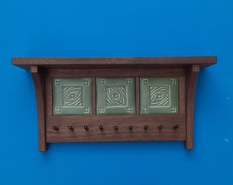 Key Rack and Shelf with Handmade Arts and Crafts Knot Tiles, Mission Style