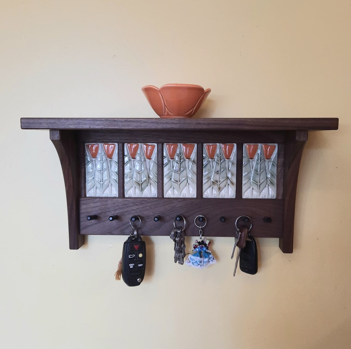 Key Rack and Shelf With Handmade Arts and Crafts Knot Tiles, Mission ...