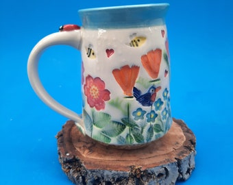 Echinacea, Poppy, Wild Rose Handmade Mug, Wildflowers Lover