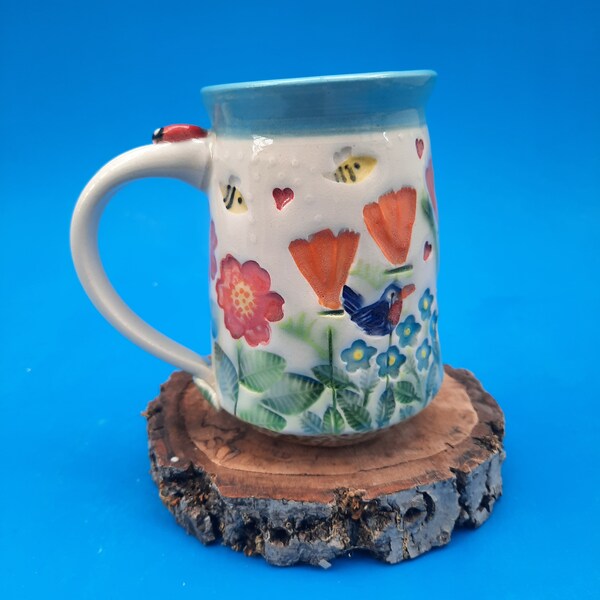 Echinacea, Poppy, Wild Rose Handmade Mug, Wildflowers Lover