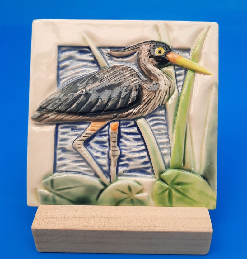 Great Blue Heron Tile, Arts and Crafts Style image 3