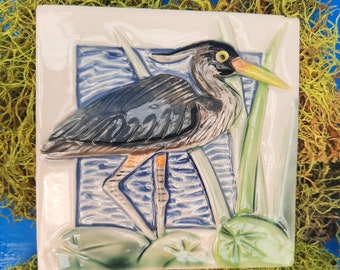 Great Blue Heron Tile, Arts and Crafts Style