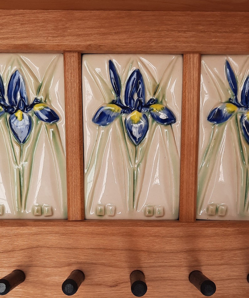Wild Iris Tile Key Rack Shelf: Handmade Arts and Crafts Style - Etsy