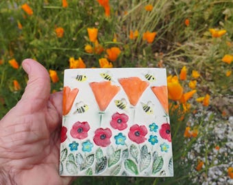 Super Bloom, Wildflower, Hand Made Tile