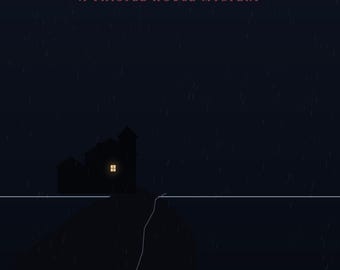 May include: A book cover titled The Last Guest: A Thistle House Mystery by Shaoor Abbas. The dark blue background features a silhouette of a house with one glowing window, a full moon, and rain streaks. The text is white with red accents.
