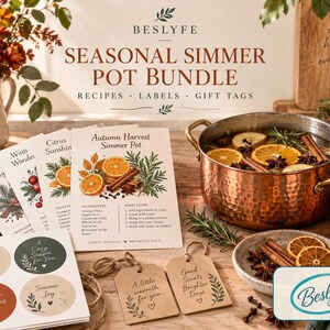 Seasonal Simmer Pot Printable Bundle | 18 Cozy Home Fragrance Recipes