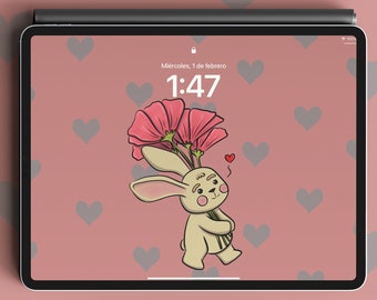 Bunny and Flowers Digital Wallpaper | iPhone/Android Wallpaper | Tablet/iPad Background | Instant Download | DigitalProduct