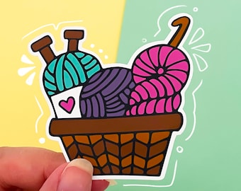 Yarn Basket Sticker: Crochet Knitting Decal for Laptop